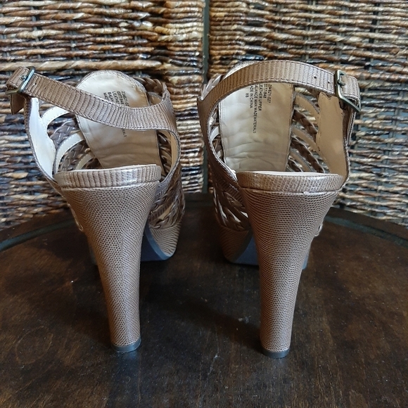 Colin Stuart Gladiator Caged Peep Toe Platform Heels Leather Sandals 8 Brown - Picture 5 of 10